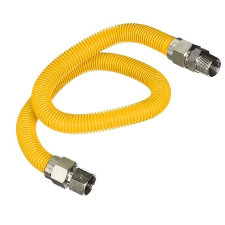 Flextron Gas Line Hose 5/8'' O.D.x60'' Len 1/2" FIPxMIP Fittings Yellow Coated Stainless Steel Flexible FTGC-YC12-60C